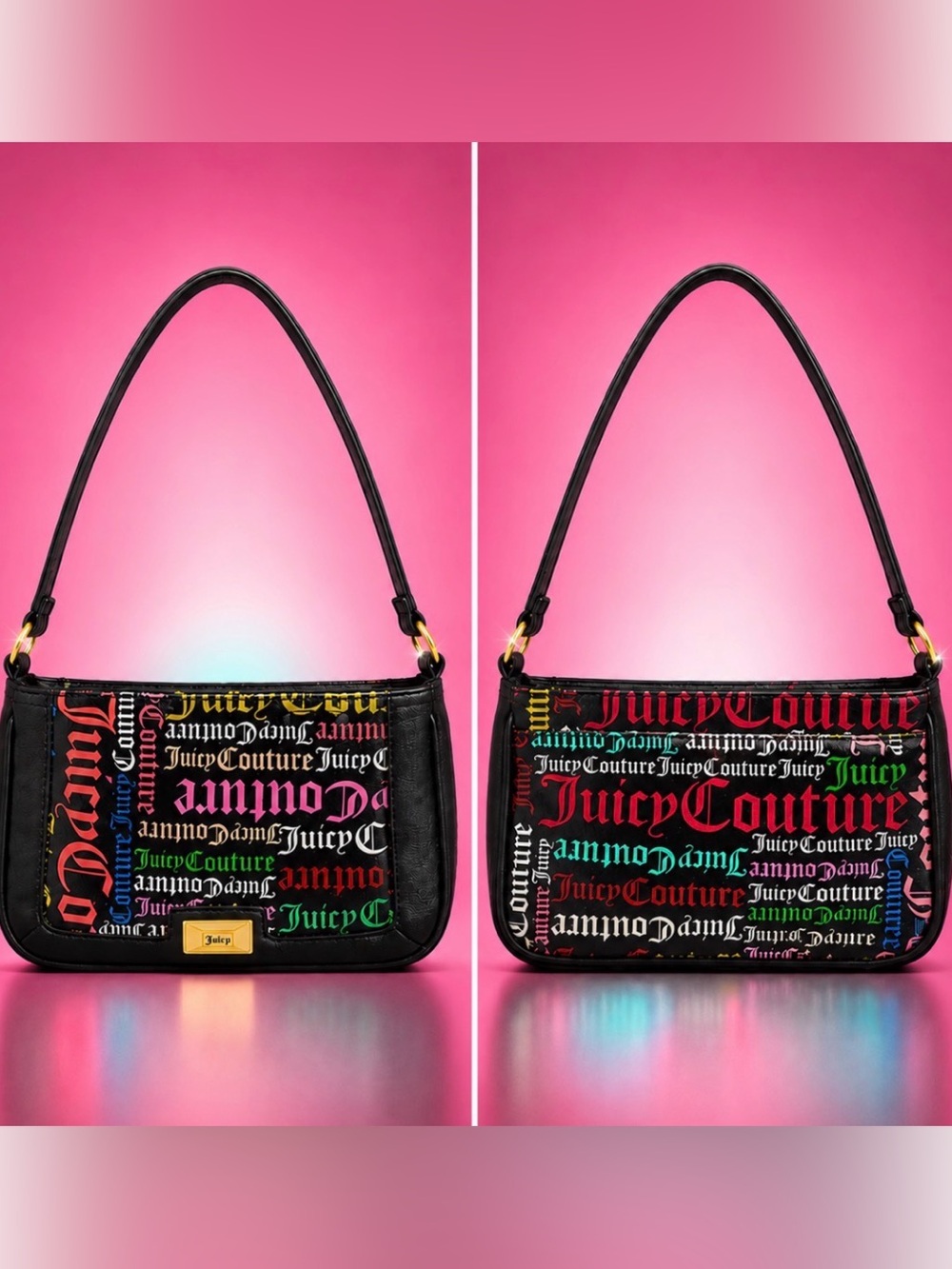 Y2K Juicy Couture Black Mini Shoulder Bag All Over Logo Print Vintage Rare Glam
